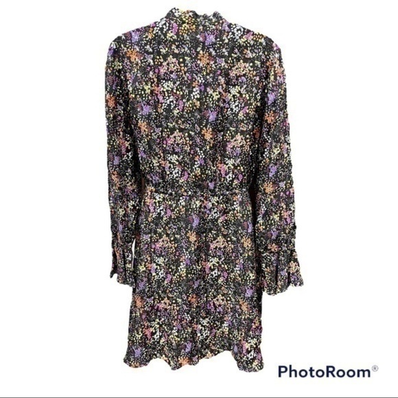 Derek Lam 10 Crosby Floral Silk Tie-Neck Ruffle-Hem  Dress Black Multi 4 NEW - Picture 12 of 15